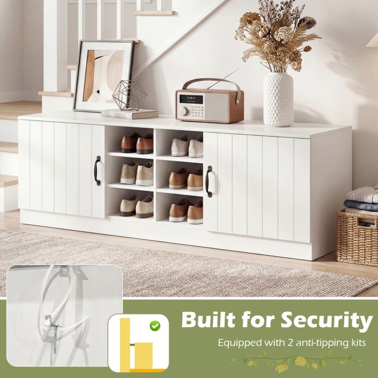 2-Door Shoe Bench Storage Cabinet with Adjustable Shelves-White