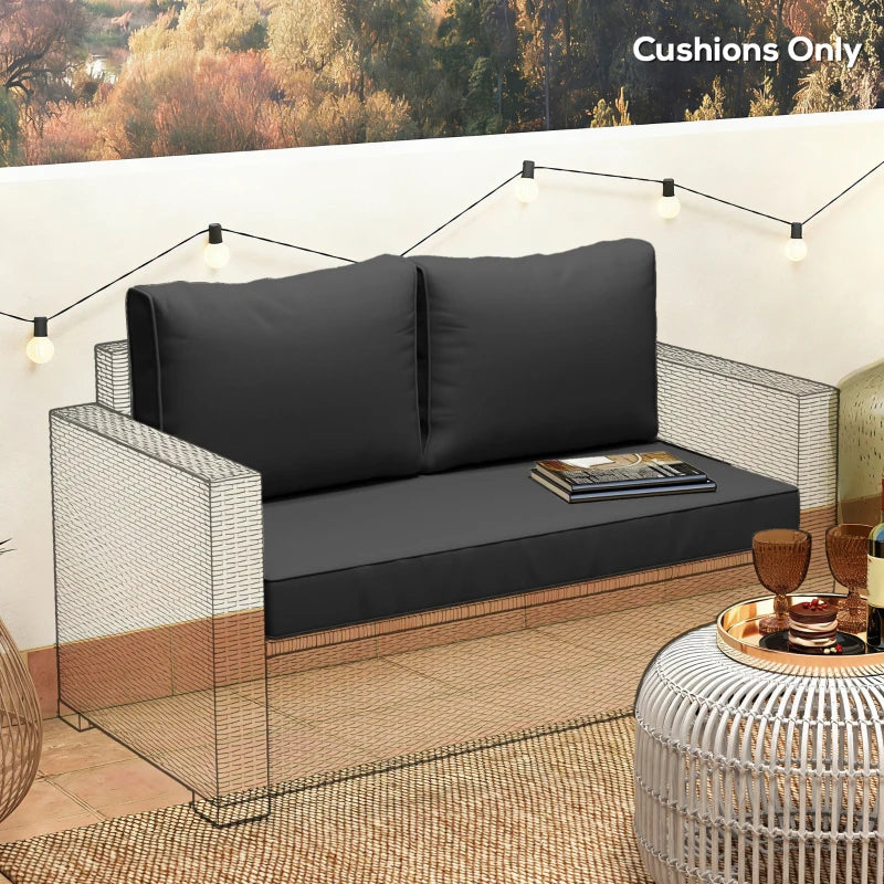 2 Seater Outdoor Seat Cushions with Backrest, Loveseat Double Sofa Outdoor Furniture Cushions, Black