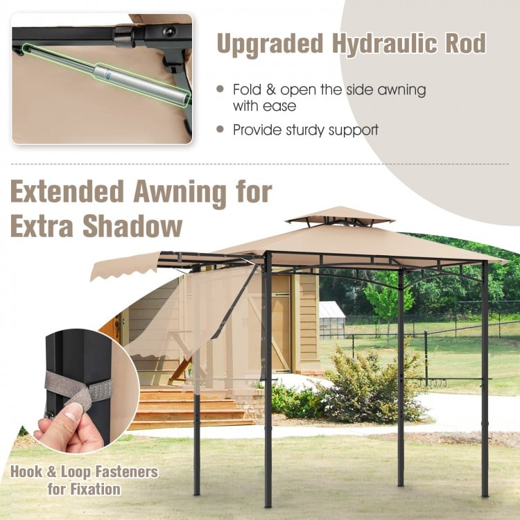 11 x 5 FT Grill Gazebo with Side Awning and Double-Tiered Top-Beige