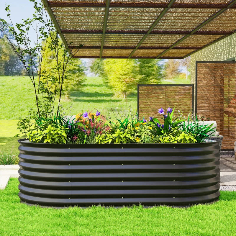 5 x 2.5 x 2 ft Galvanized Raised Garden Bed, Easy DIY Oval Planter Box with Safety Edging and Gloves, Black