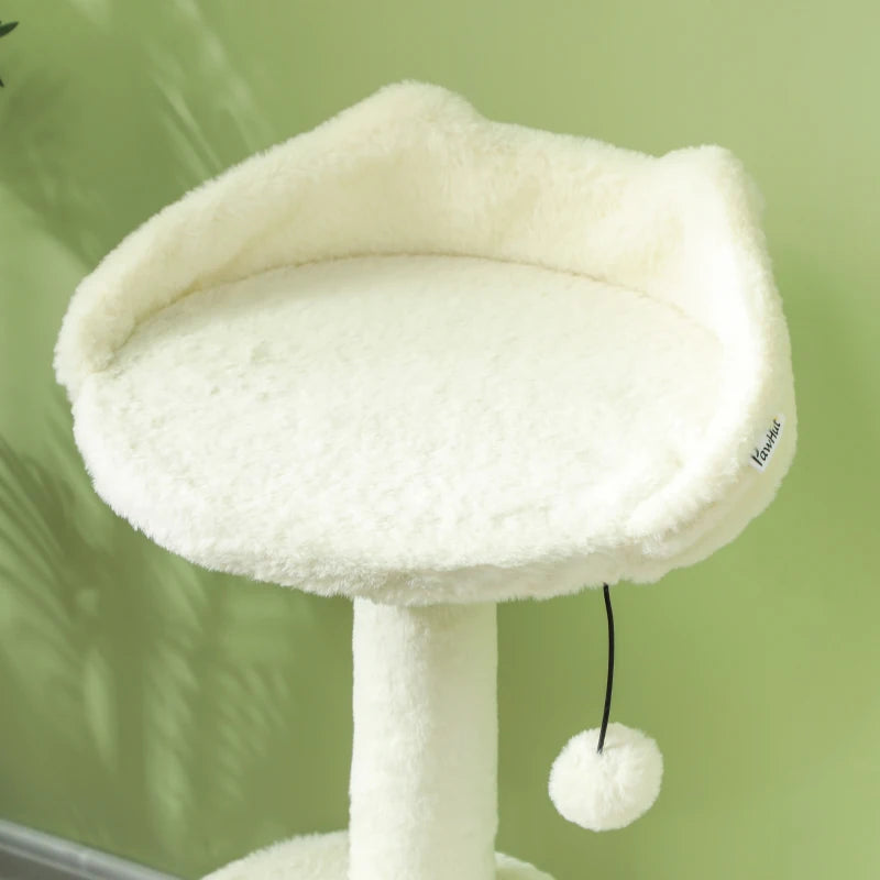 31" Cat Tree Tower with Scratching Posts, Cat Condo, Beds, Platform, Toy Ball, for Indoor Cats, Cream White
