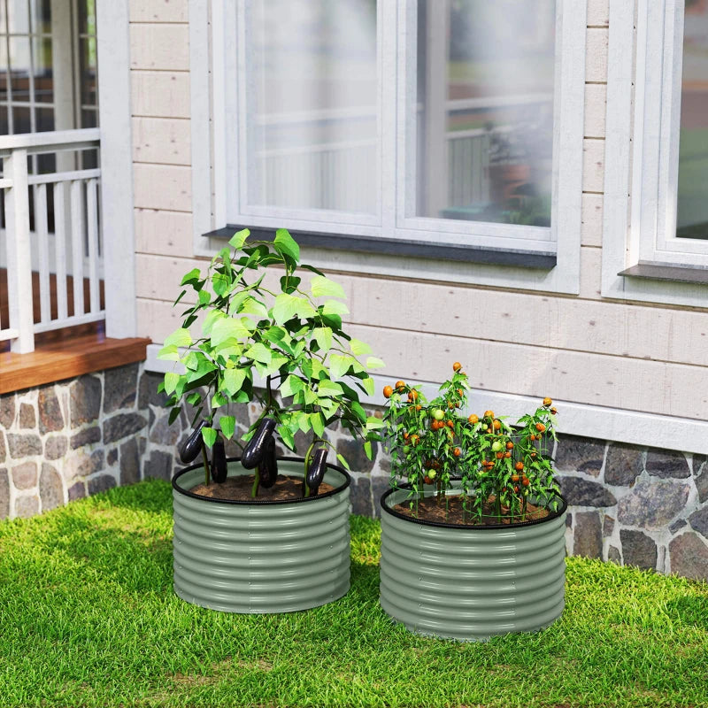 Set of 2 Raised Garden Bed, Metal Planter Box with Safety Edging, Easy-to-assemble Stock Tank, Green