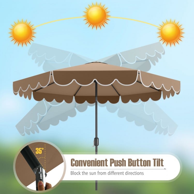 10 Feet Patio Umbrella Outdoor Market Umbrella with Crank Tilt Adjustment-Brown