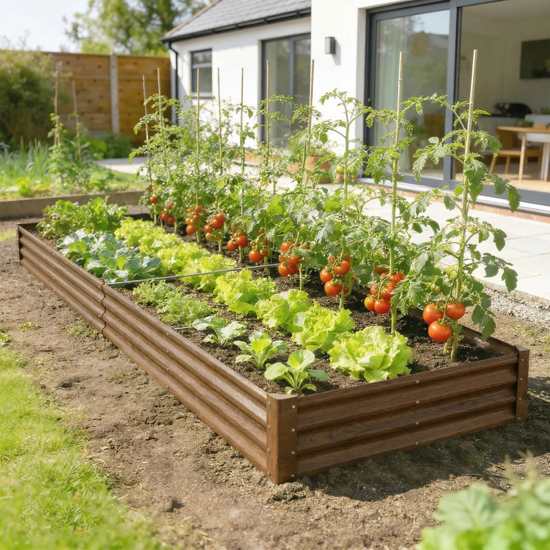 12 x 4 x 1ft Galvanized Raised Garden Bed, Reinforced Outdoor Planter Box with Open Bottom, Distressed Brown