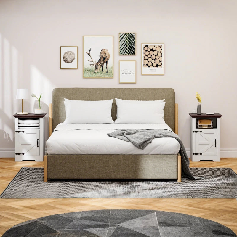 Set of 2 Side Tables, Night Stands with Charging Outlets, White