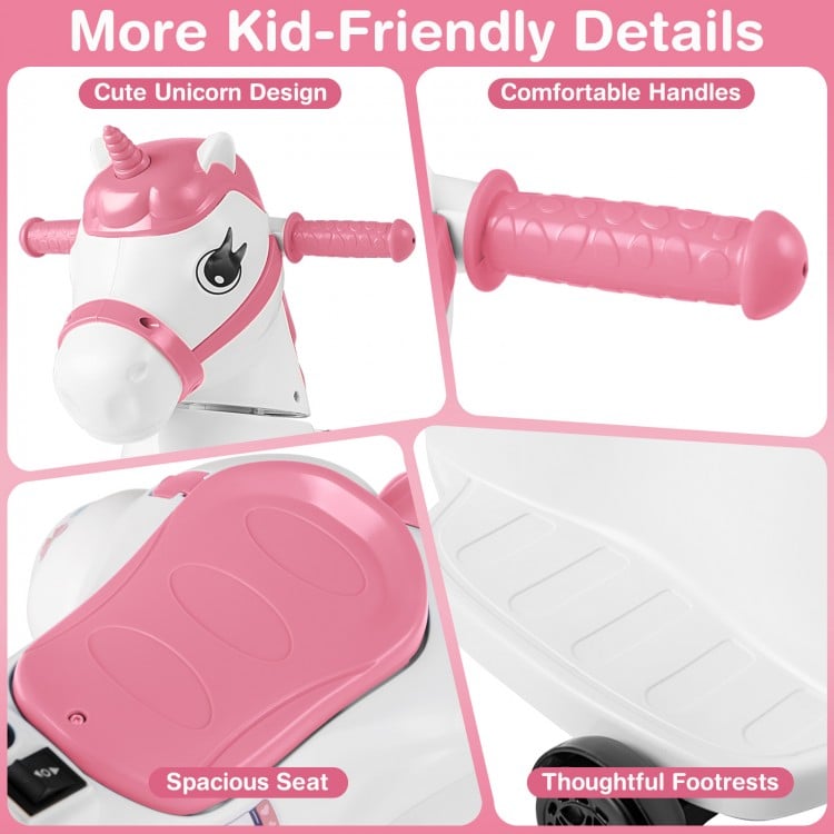 12V Unicorn Ride on Toy with Training Wheels and Horse Riding Mode-Pink