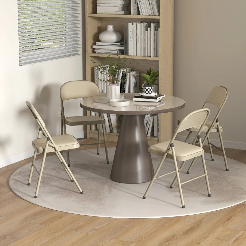 4 Pack Folding Chairs with Padded Seats, Velvet Portable Party Chairs with Steel Frame, Beige