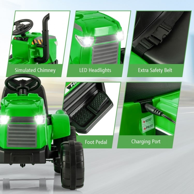 12V Kids Ride On Tractor with Trailer and Remote Control-Dark Green