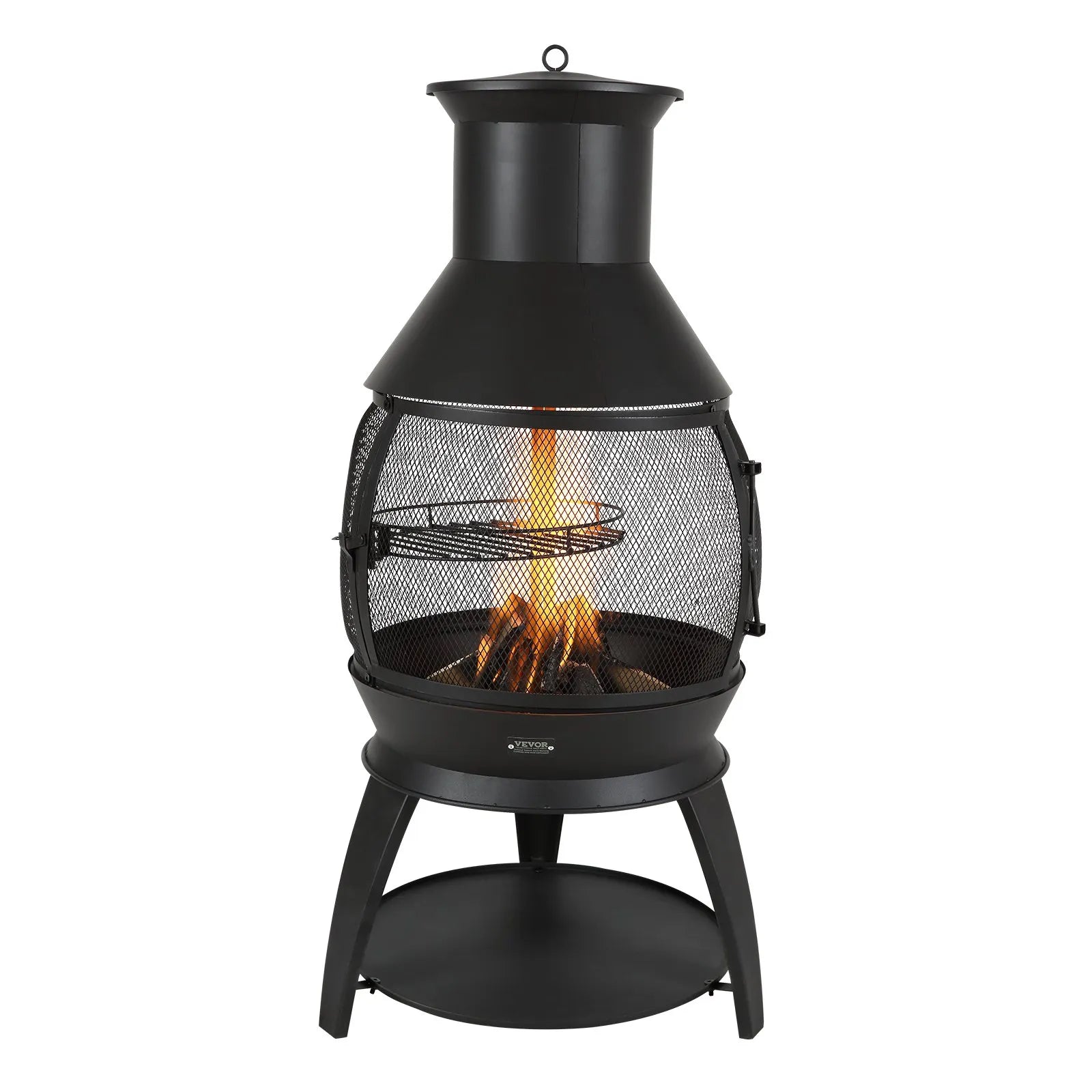 VEVOR 22 Inch Chiminea Outdoor Iron Fireplace with Grill Mesh & Chimney Coat