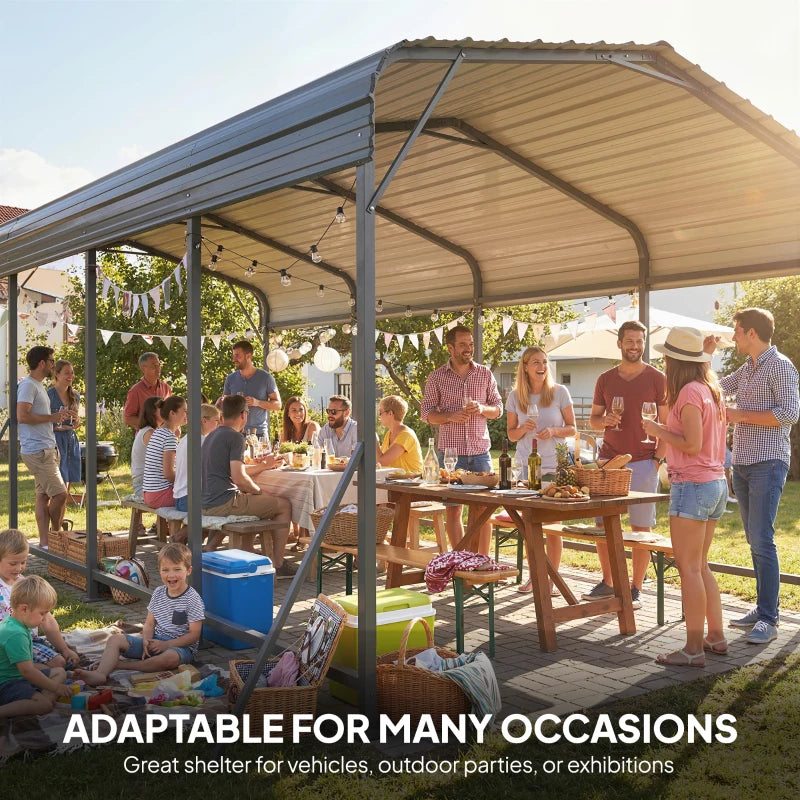 10 x 15FT Metal Carport, Heavy-Duty Carport Canopy with Reinforced Frame & Galvanized Steel Roof, Dark Grey