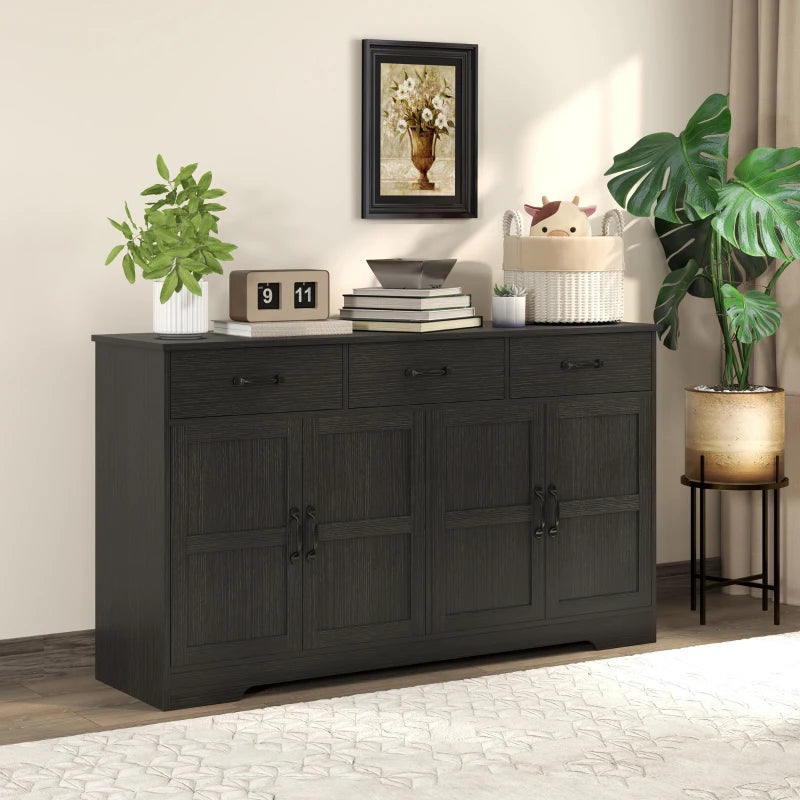 Sideboard Buffet Cabinet with Storage, Modern Coffee Bar Cabinet with 3 Drawers and Adjustable Shelves, Distressed Black