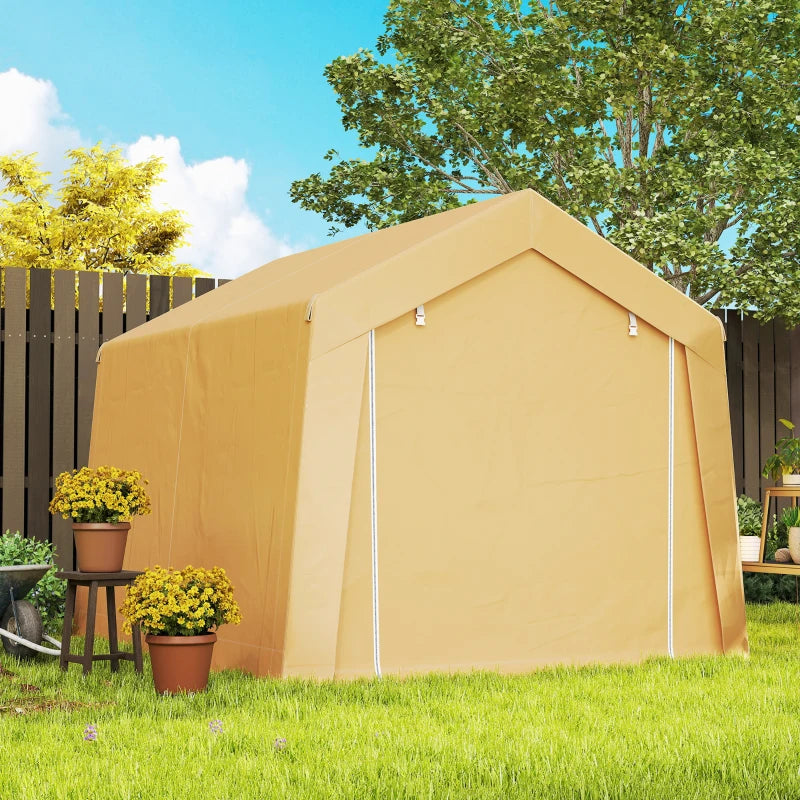 10' x 10' Outdoor Storage Shed Portable Garage with Roll-up Door for Motorcycle, Bike, Garden Tools, Beige