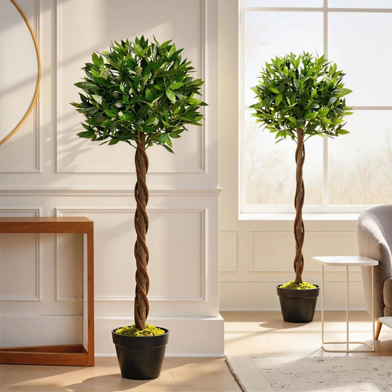 4FT Artificial Laurel Tree Set of 2, Lifelike Fake Plant with 564 Leaves, Potted Fake Plant for Home Office Decor, Green
