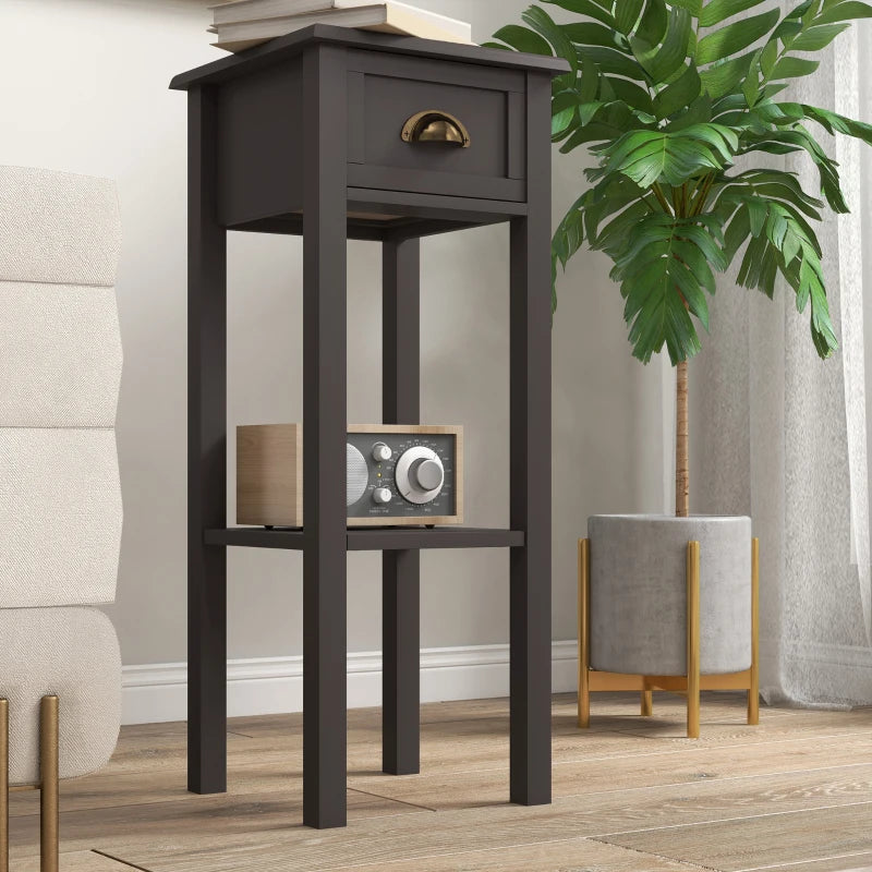 2-Tier Side Table with Drawer and Shelf, End Table for Living Room and Hallway, Coffee