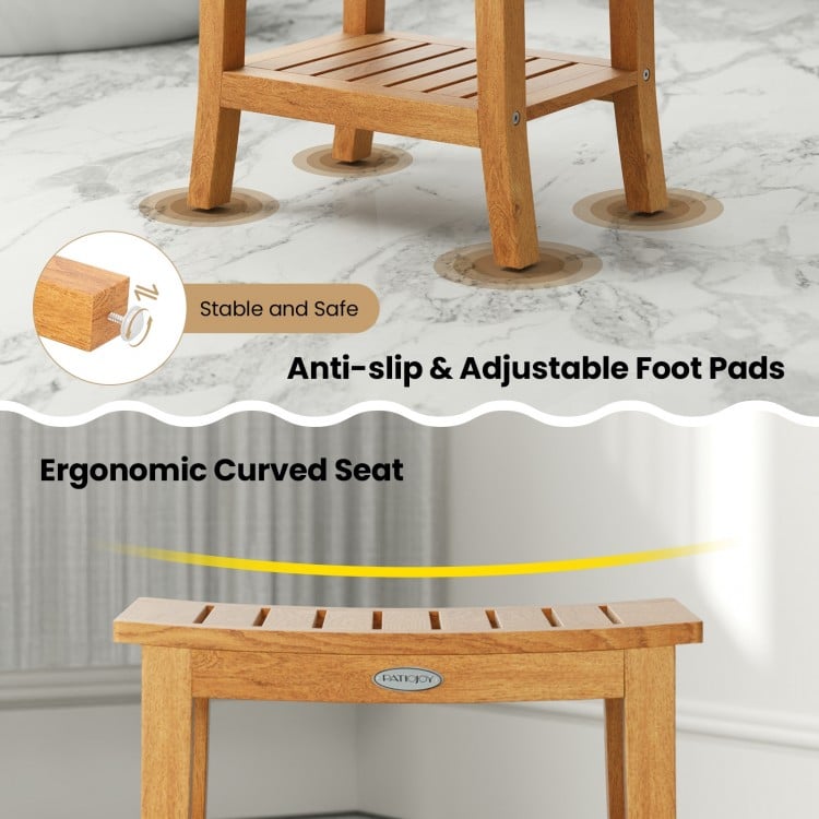 20 Inches Non-slip Shower Bench with Storage Shelf and Curved Top