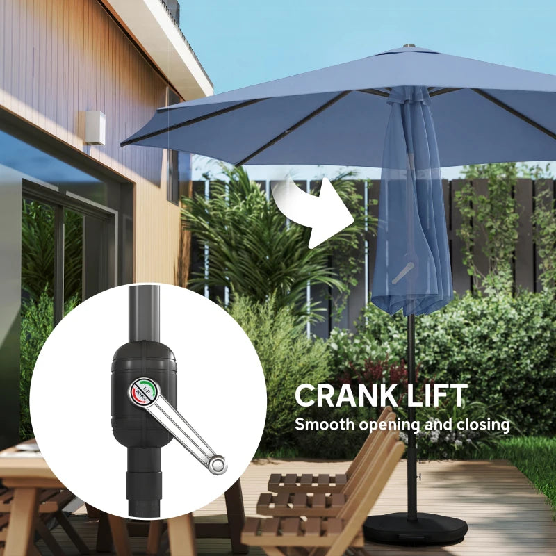 10' x 10' Round Market Umbrella with Base and Sandbag, Patio Umbrella with Crank Handle and Tilt, Blue