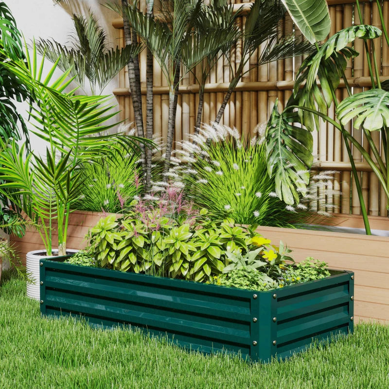 4' x 2' x 1' Raised Garden Bed, Set of 2 Galvanized Planter Box for Vegetables, Flowers, Herbs, Green