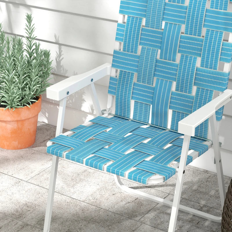 Set of 4 Folding Patio Chairs, Portable Chair Set with Armrests for Camping, Garden, Pool, Beach, Backyard, Blue