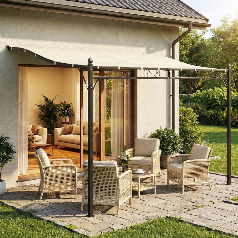 11.5' x 8.2' Outdoor Pergola, Wall Mounted Lean to Pergola with Metal Frame, UPF30+, Garden Gazebo