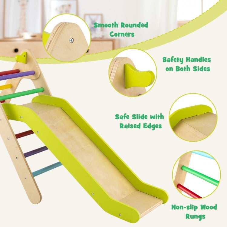 2-in-1 Wooden Triangle Climber Set with Gradient Adjustable Slide-Multicolor