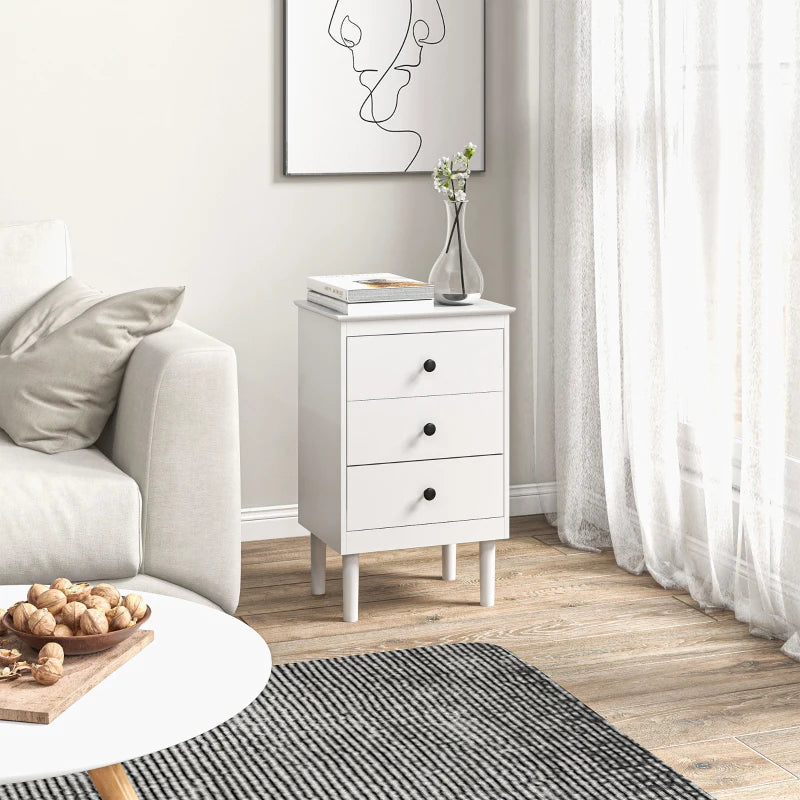 Set of Two Three-Drawer Modern Bedside Tables for Bedroom, White