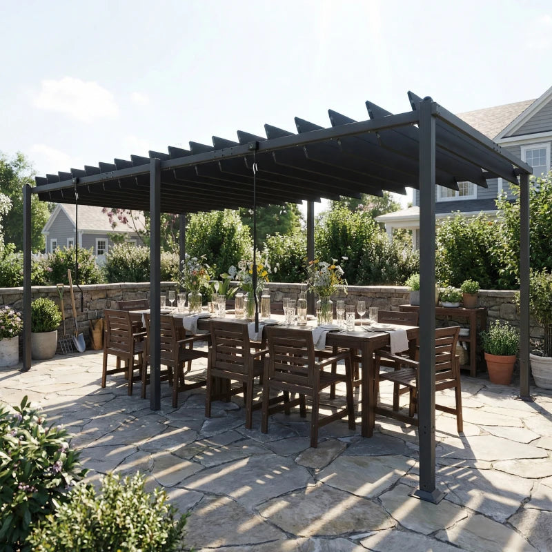 10' x 19' Louvered Pergola with UPF50+ Adjustable Roof and Aluminum Frame, Outdoor Pergola Gazebo, Dark Grey