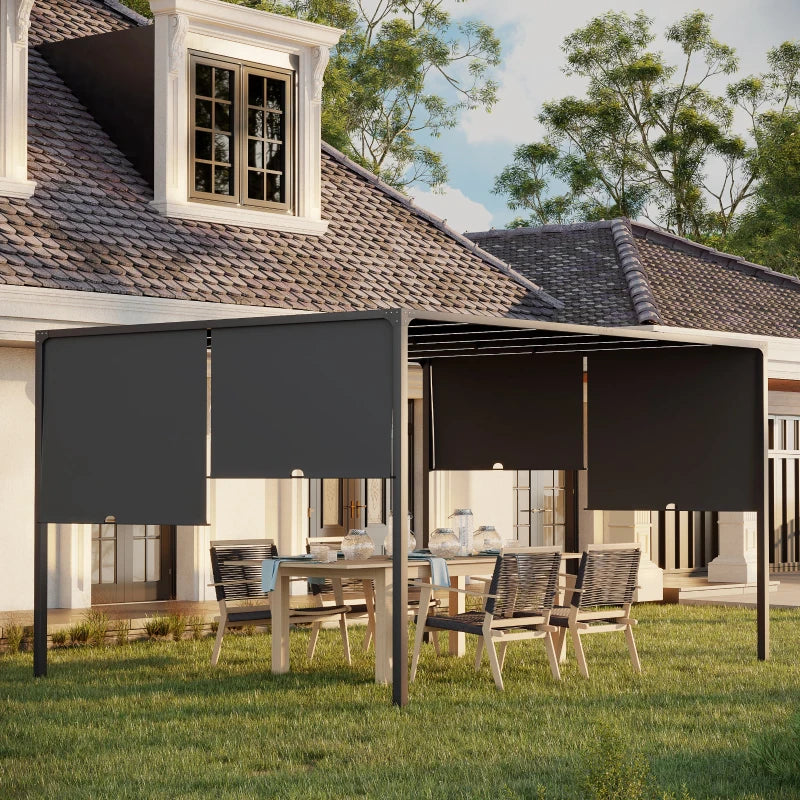 10' x 13' Outdoor Patio Pergola with Sliding Roof, LED Lights, Solar Powered for Garden, Lawn, Backyard, Dark Grey