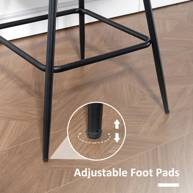 Set of 2 Counter Height Barstools, PU Leather Upholstered Bar Stools with Backrest, Footrest and Steel Legs, Black