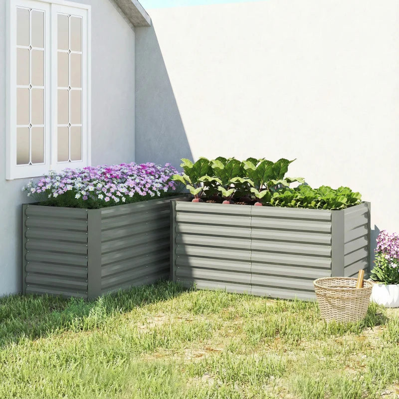 Set of 2 Galvanized Metal Planters for Outdoor Plants, 4' x 2' x 2' Raised Garden Bed, Light Grey