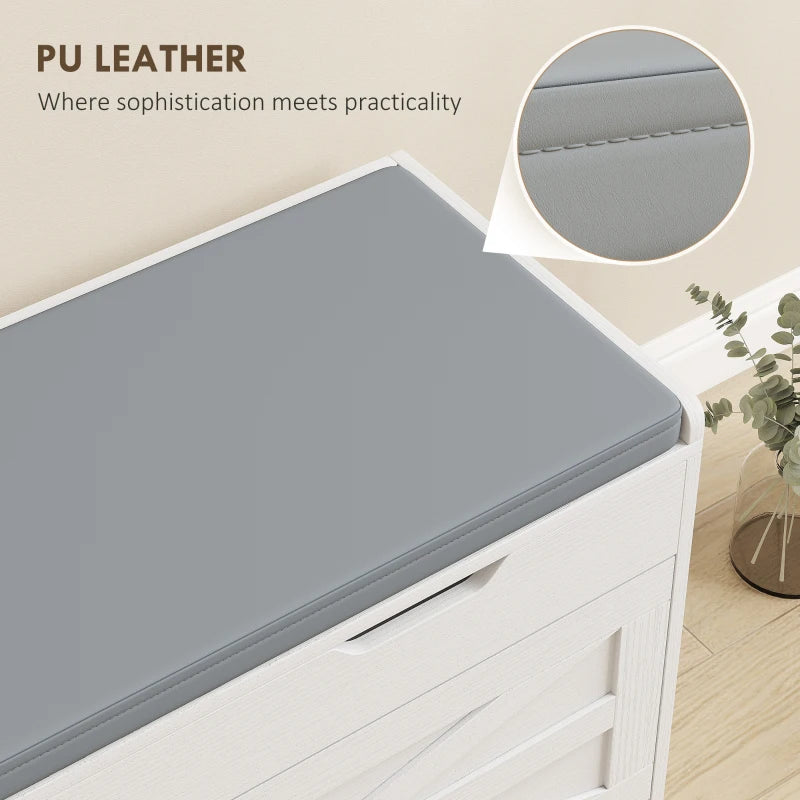 Shoe Storage Bench, Entryway Bench with 2-Tier Cabinet, Flip-Top Storage, Padded Cushion for Hallway, White