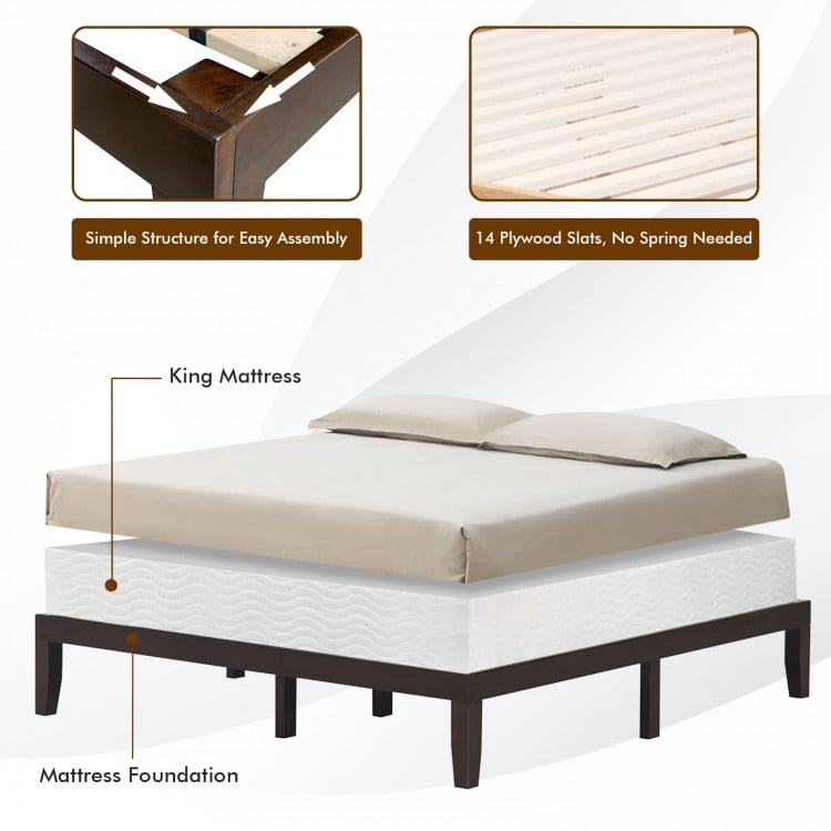 14 Inch King Size Wood Platform Bed Frame-Brown