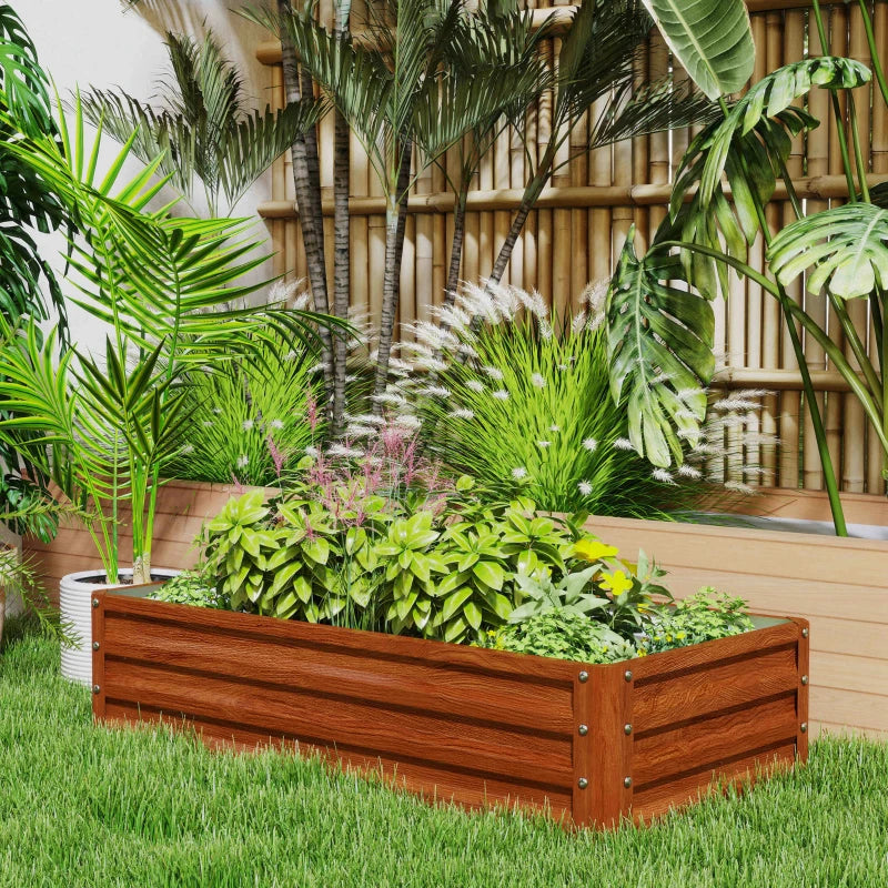 4' x 2' x 1' Raised Garden Bed, Set of 2 Galvanized Planter Box for Vegetables, Flowers, Herbs, Dark Brown Wood Effect