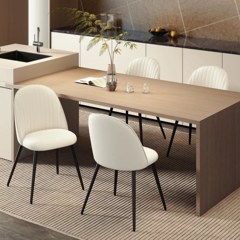 Set of 4 Modern Dining Chairs, Velvet Upholstered Kitchen Chairs with Steel Legs for Living Room, Cream White