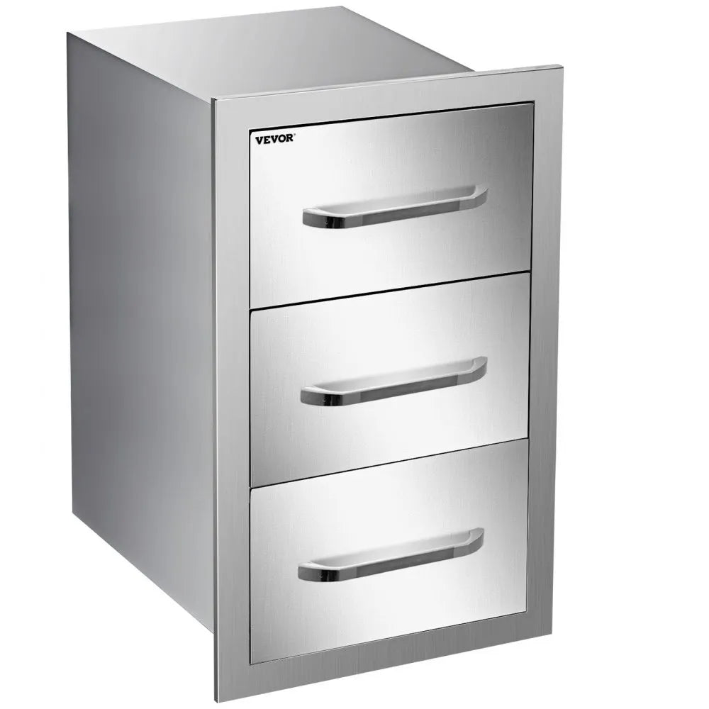 VEVOR Outdoor Kitchen Drawers 16\" W x 28.5\" H x 20.5\" D, Flush Mount Triple Access BBQ Drawers Stainless Steel with Handle, BBQ Island Drawers for Outdoor Kitchens or Patio Grill Station