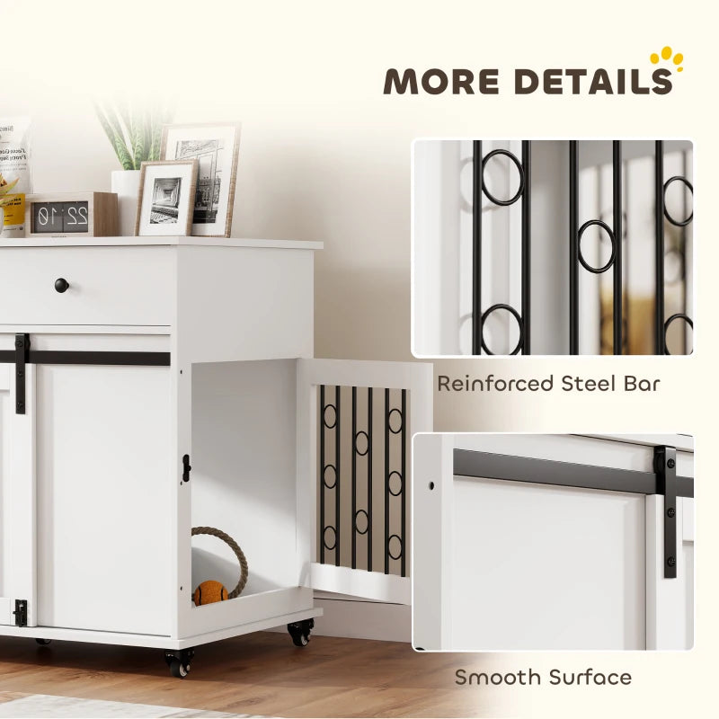 39" Dog Crate Furniture, Dog Kennel Indoor with 2 Drawers, Wheels, Sliding Door, Dog Cage for Medium Large Dogs, Oak