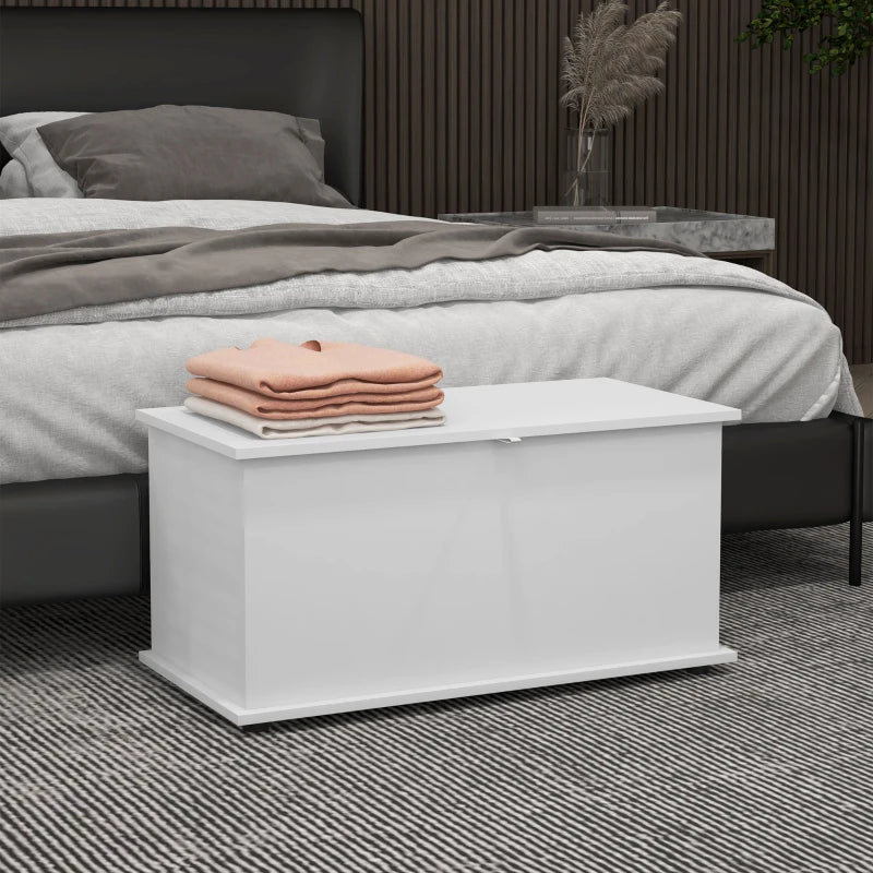 31.5" Storage Chest with 2 Safety Hinges, Storage Box Organizer with Flip-Top Lid, Entryway Storage Bench, Oak