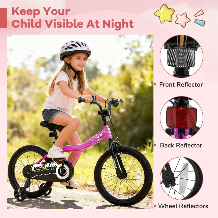 18-Inch Kids Bike with Removable Training Wheels Pink-Brave Hero