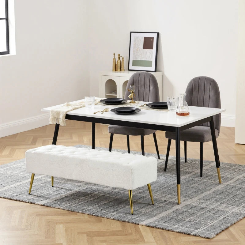 44" Lamb's Wool-Feel Upholstered Bedroom Bench, End of Bed Bench with Thick Padded Cushion and Steel Legs, Cream White