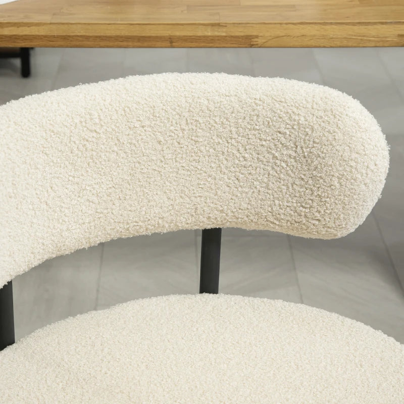 2 Pieces Kitchen Chairs, Modern Dining Chairs w/ Berber Fleece Upholstery and Steel Legs for Living Room, Beige