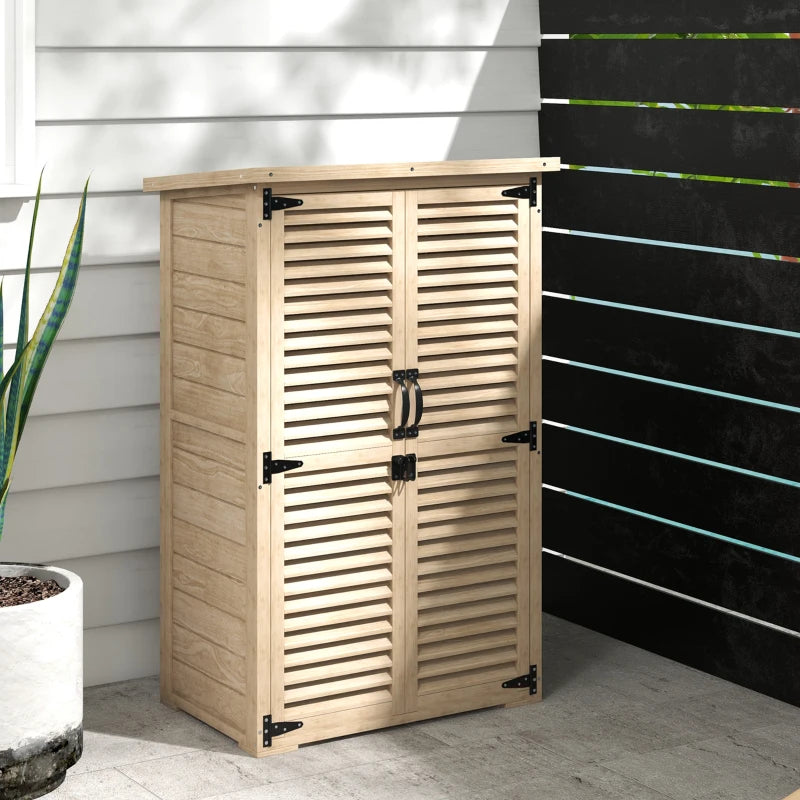 30" x 20" x 47" Wooden Garden Shed, Outdoor Storage Shed with Waterproof Asphalt Roof, Shelves, Natural