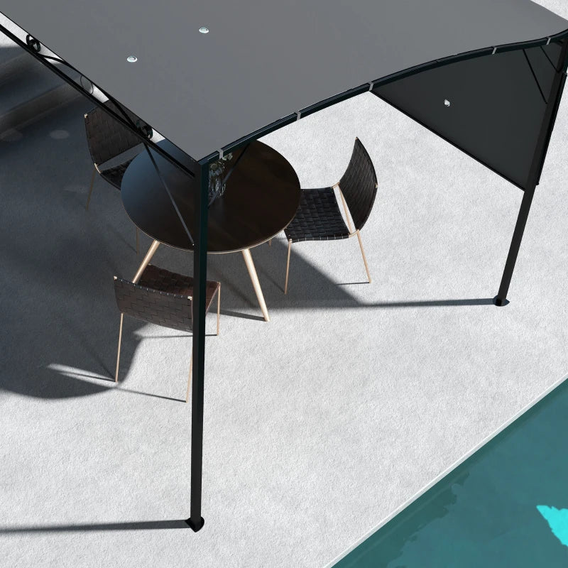 10x8ft Patio Metal Gazebo with Extendable Side Awning, Outdoor Shelter Shade Canopy Deck Awning, Dark Grey