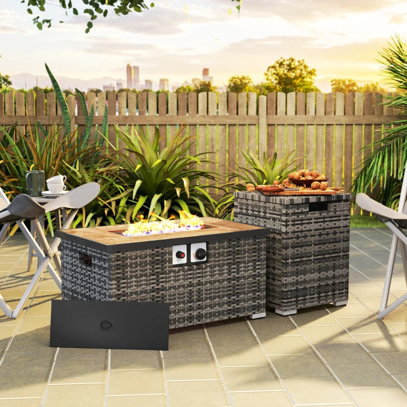 32" Propane Fire Pit Table 40,000 BTU Rattan Outdoor Gas Fire Table with Hideaway Propane Tank Holder, Waterproof Cover