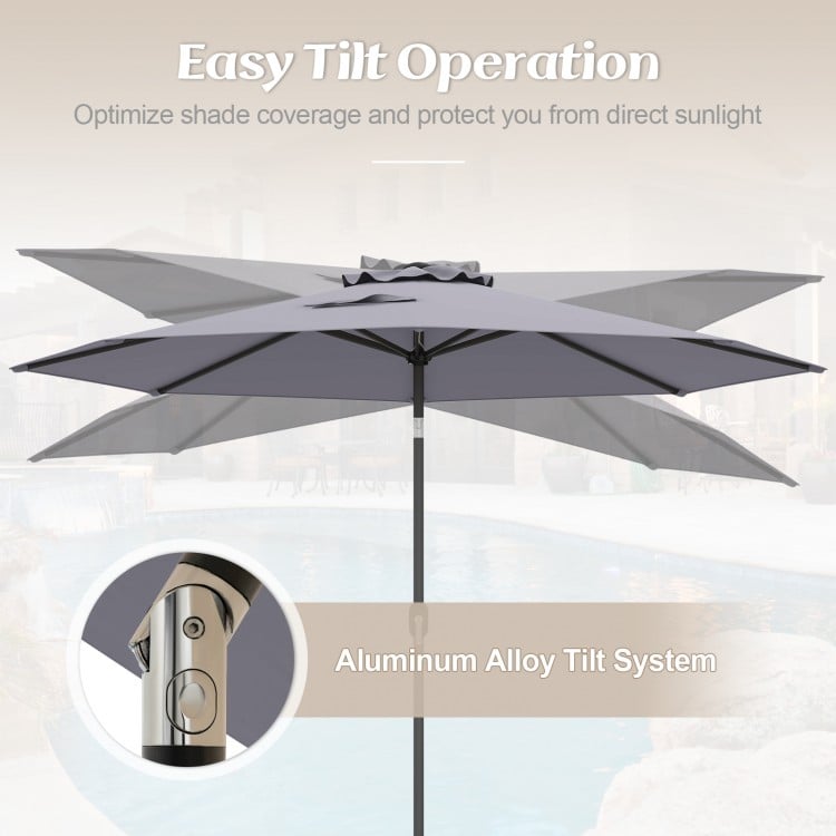 10 Feet Outdoor Patio Umbrella with Tilt Adjustment and Crank-Gray