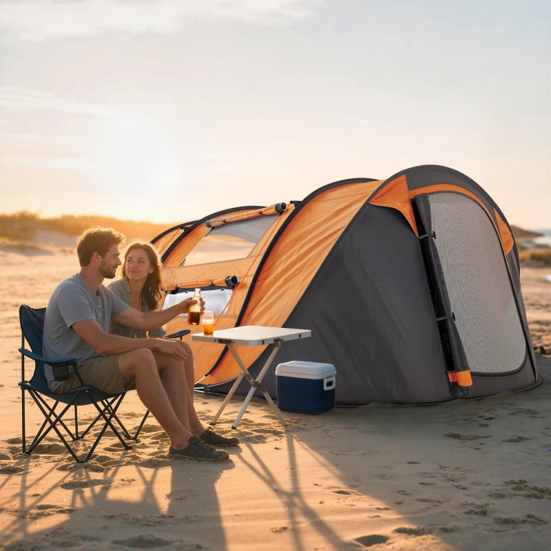 4 Person Camping Tent, Easy Pop Up Tent with Doors, Windows and Carry Bag, Automatic Setup Tent for Hiking, Orange