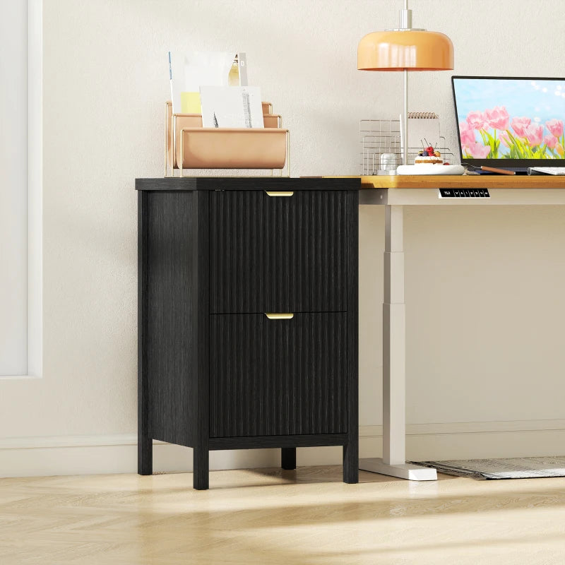 2 Drawer File Cabinet with Silent Slides, Vertical Modern Filing Cabinet Fits Letter/A4 Size Home Office, Black