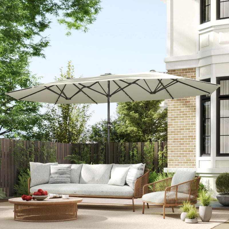 173" Double-Sided Sun Umbrella Garden Parasol Patio Sun Shade Outdoor with LED Solar Light, Cream White