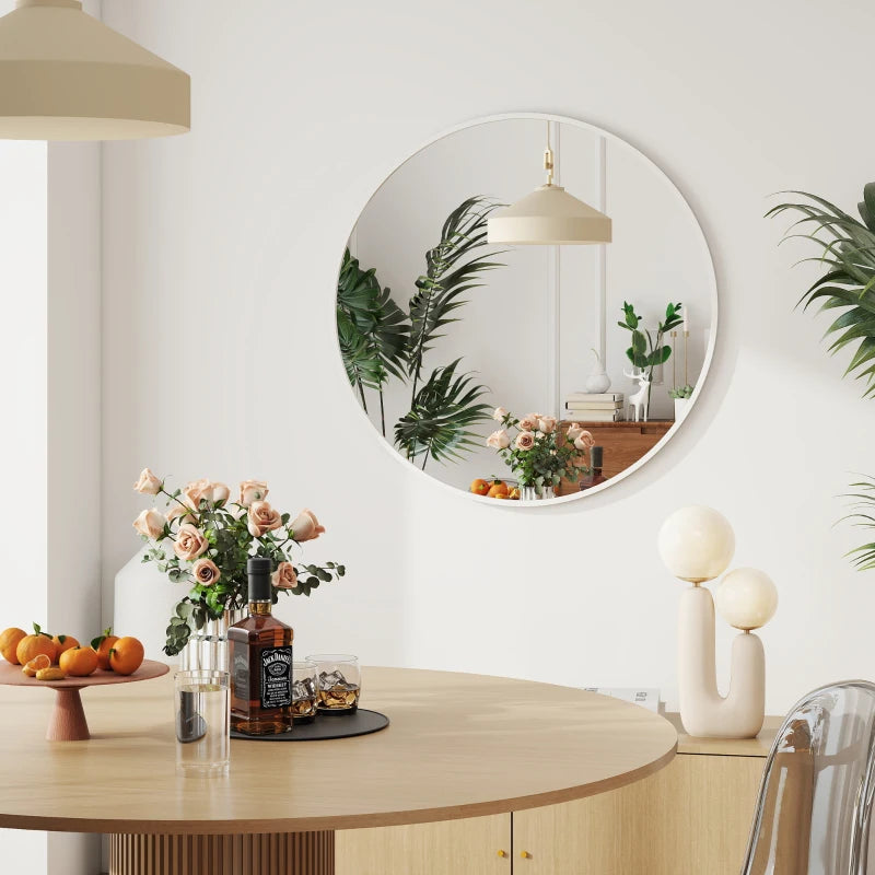 36" Round Mirror, Bathroom Wall Mirror with Metal Frame, Decorative Vanity Mirror for Living Room, Bedroom, White