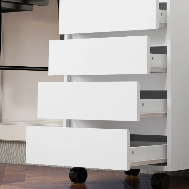 4 Drawer File Cabinet, Vertical Filing Cabinet with Wheels, Modern Printer Stand for Home Office, White