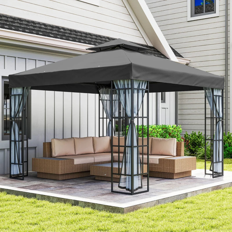 10'x10' Garden Gazebo Patio Canopy Portable Party Event Backyard w/ Mosquito Netting Dark Grey