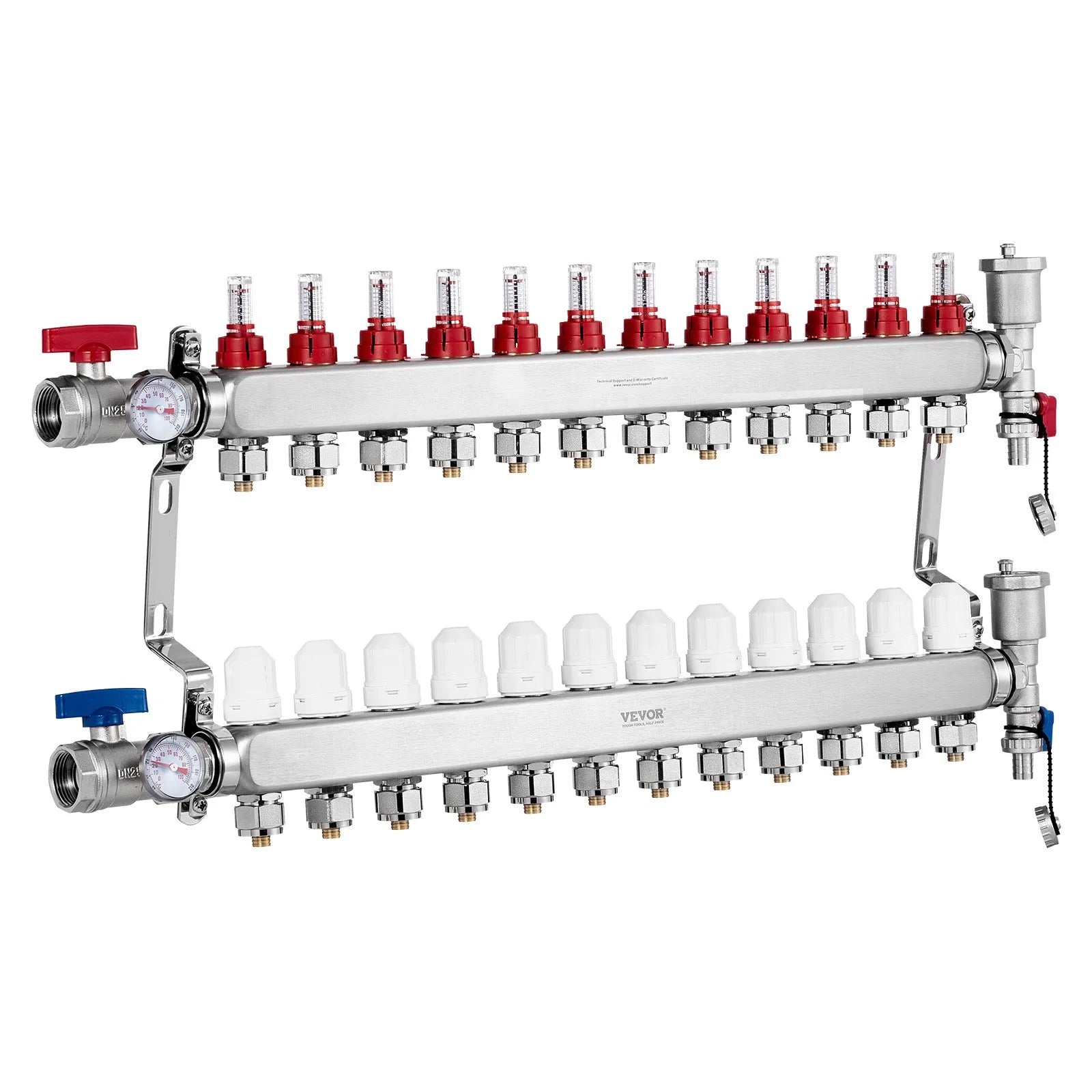 VEVOR 12-Branch Radiant Heat Manifold 1/2" PEX Tubing Floor Heating Manifold Set